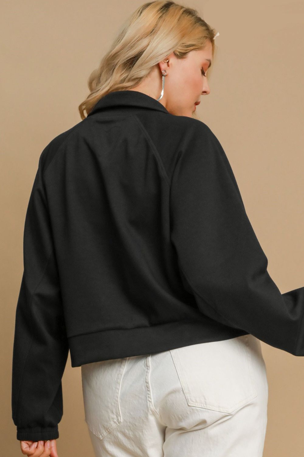 Umgee Full Size Half Zip Cropped Sweatshirt Plus Size