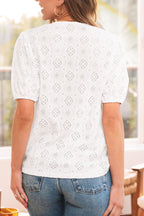 Lace Puff Sleeve V Neck Button Up Shirt