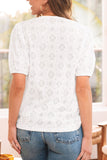 Lace Puff Sleeve V Neck Button Up Shirt - felvior