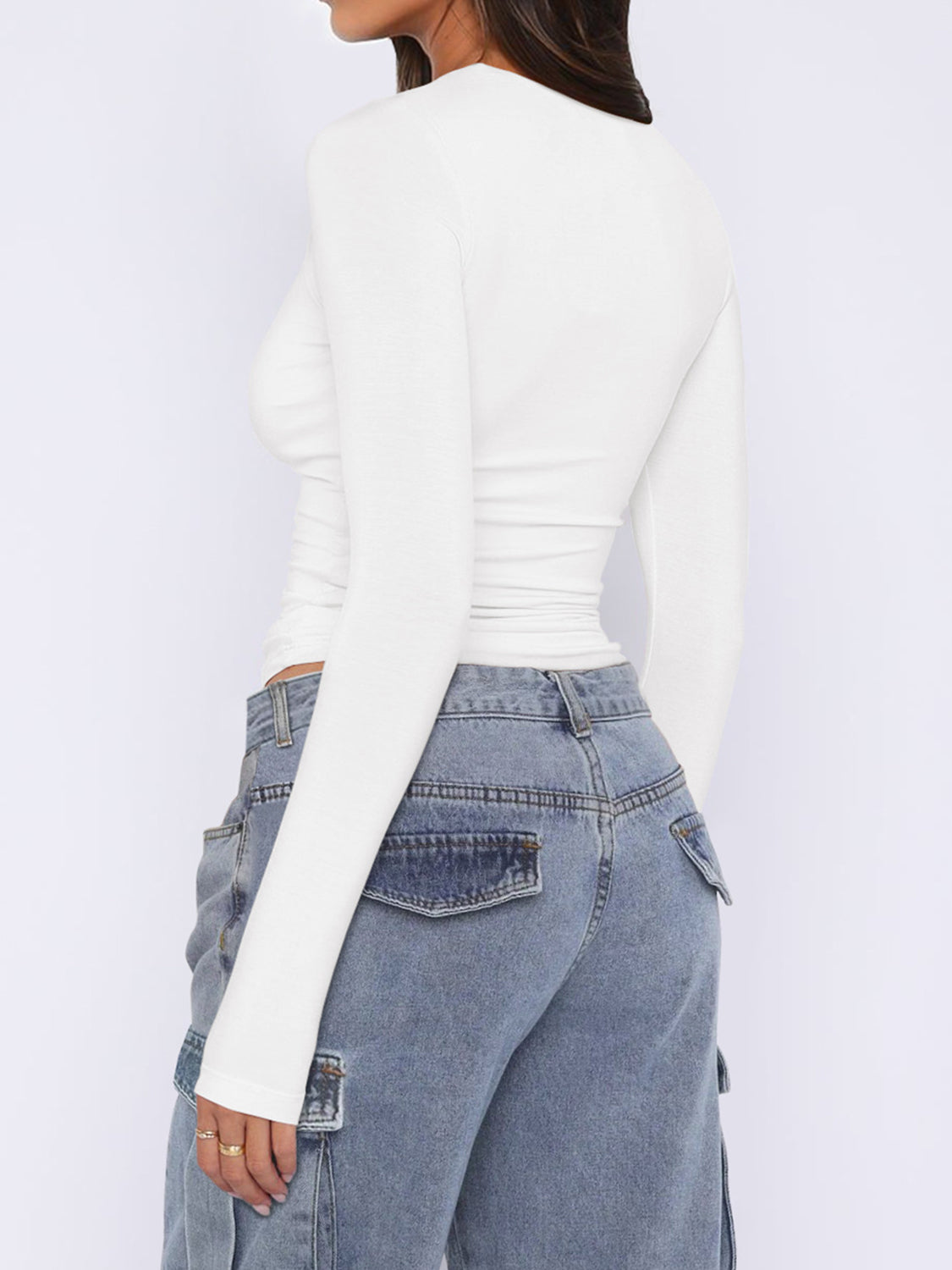 Ruched Asymmetrical Neck Long Sleeve T-Shirt - felvior