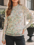 Floral Mock Neck Long Sleeve T-Shirt