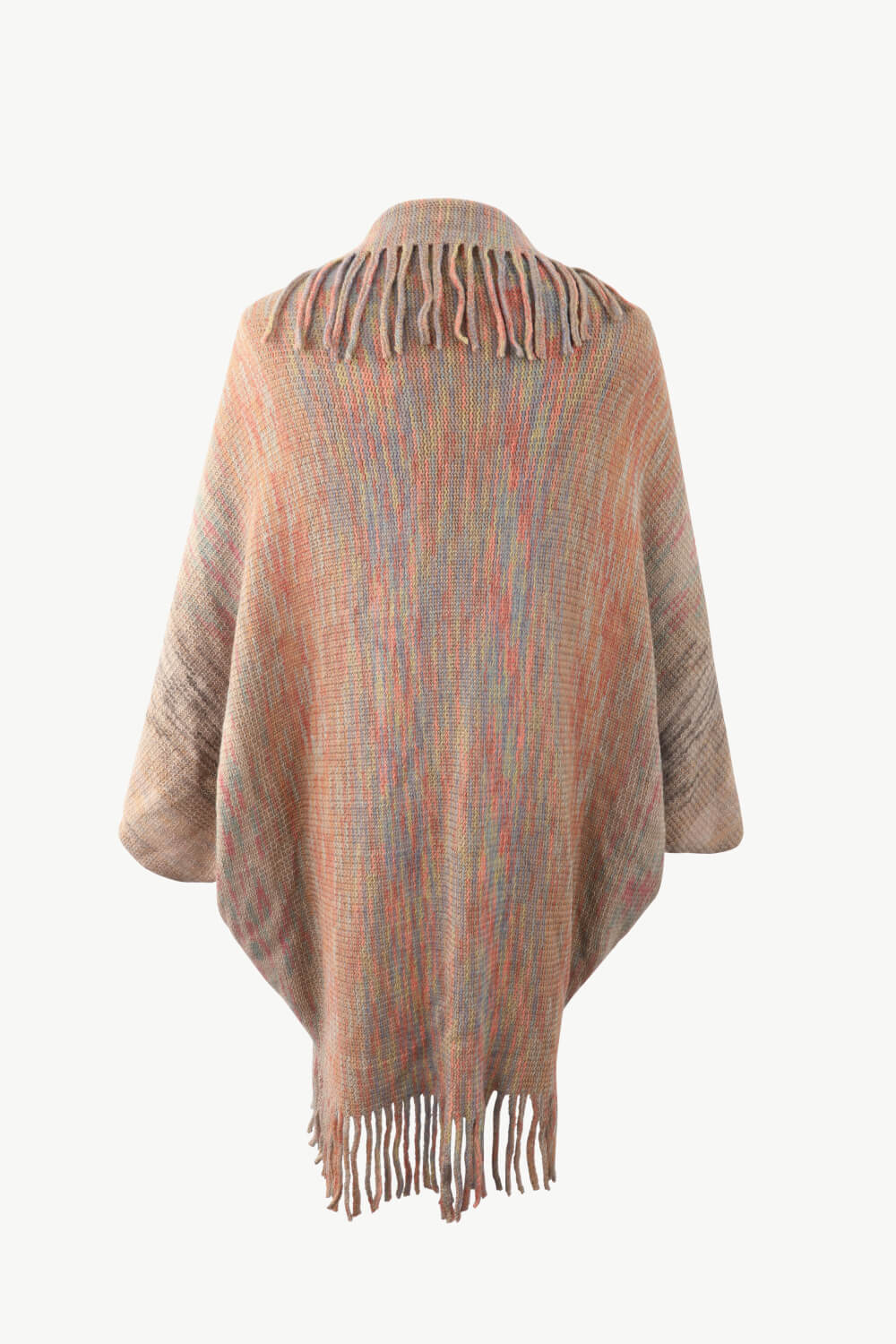 Multicolored Fringe Trim Poncho - felvior