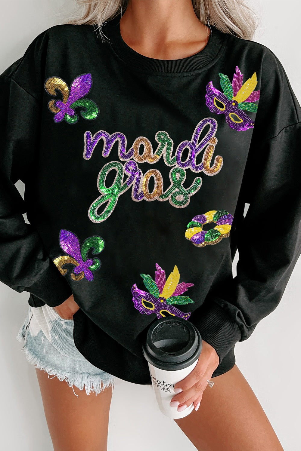 MARDI GRAS Sequin Round Neck Sweatshirt Hauptbild
