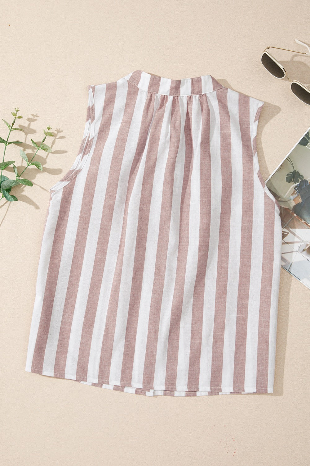 Stripe Button Down Sleeveless Shirt - felvior