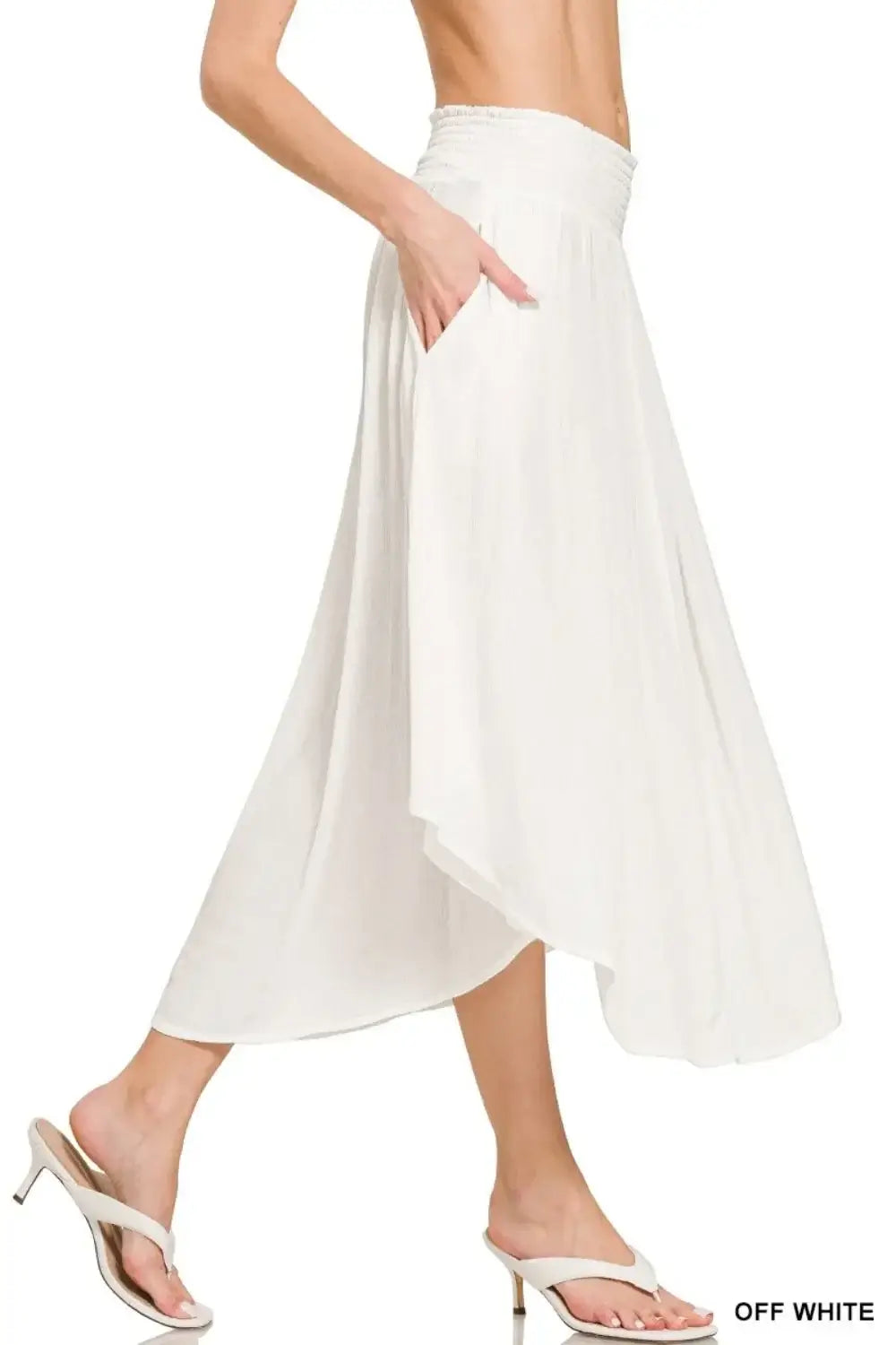 Zenana Woven Crinkle Smocked Waist Maxi Skirt W Pockets