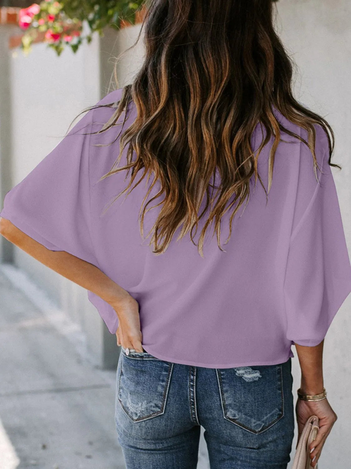 Full Size Ruched Three-Quarter Sleeve Blouse Plus Size - felvior