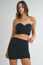 MABLE Ruched Tube Crop Top and Skirt Set