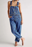 Wide Strap Square Neck Denim Overalls - felvior