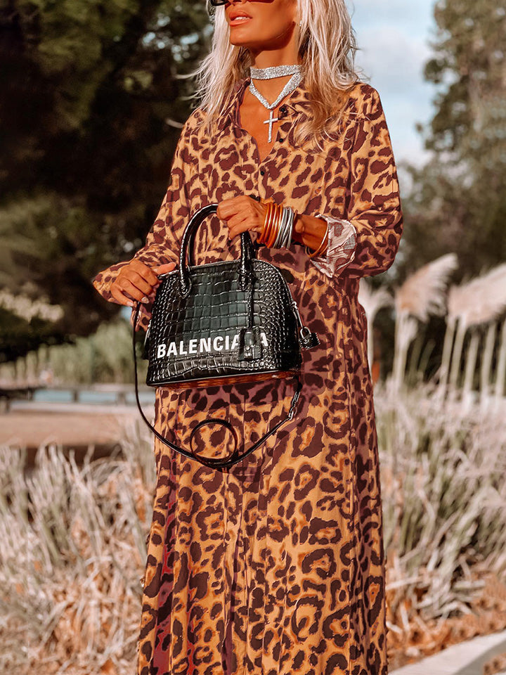 Leopard Buttoned Maxi Dress - felvior