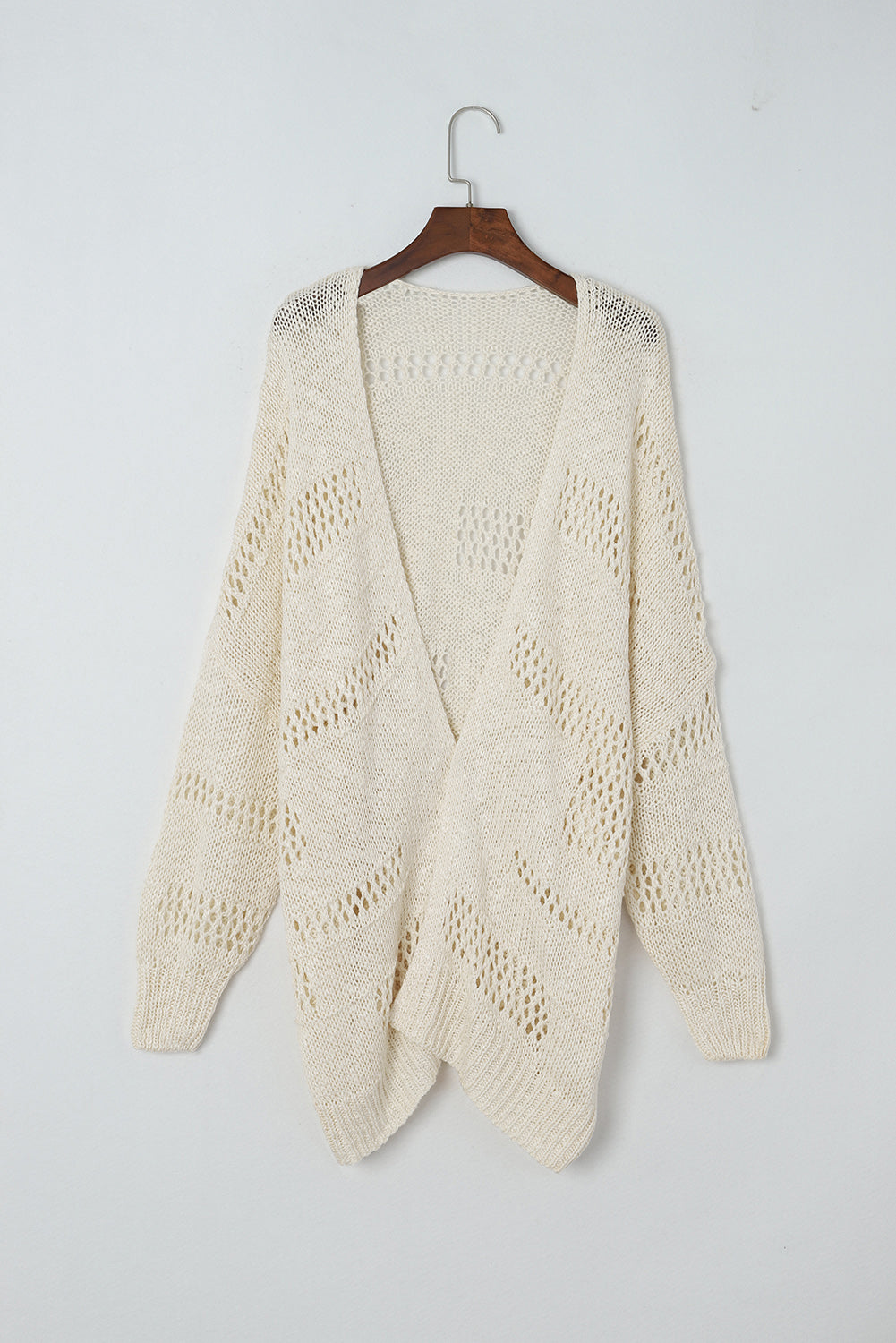 Openwork Open Front Long Sleeve Cardigan - felvior