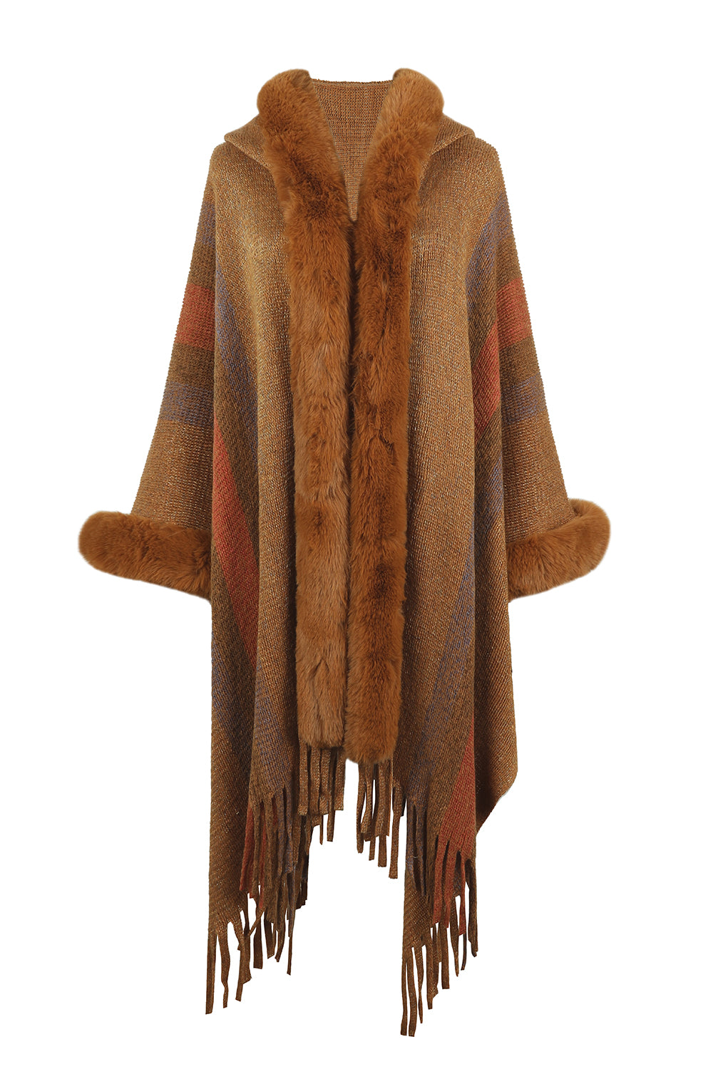 Color Block Fringe Detail Poncho - felvior