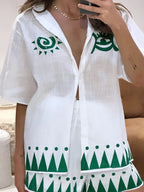 Printed Button Down Shirt and Shorts Set