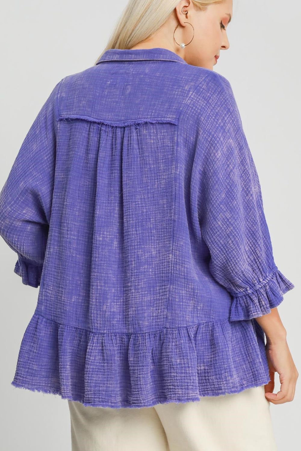 Umgee Plus Size Size Mineral Washed Cotton Gauze Top