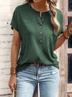 Half Button Short Sleeve Top