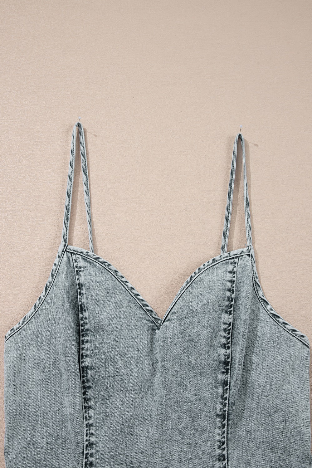 Back Zipped Mini Cami Denim Dress - felvior