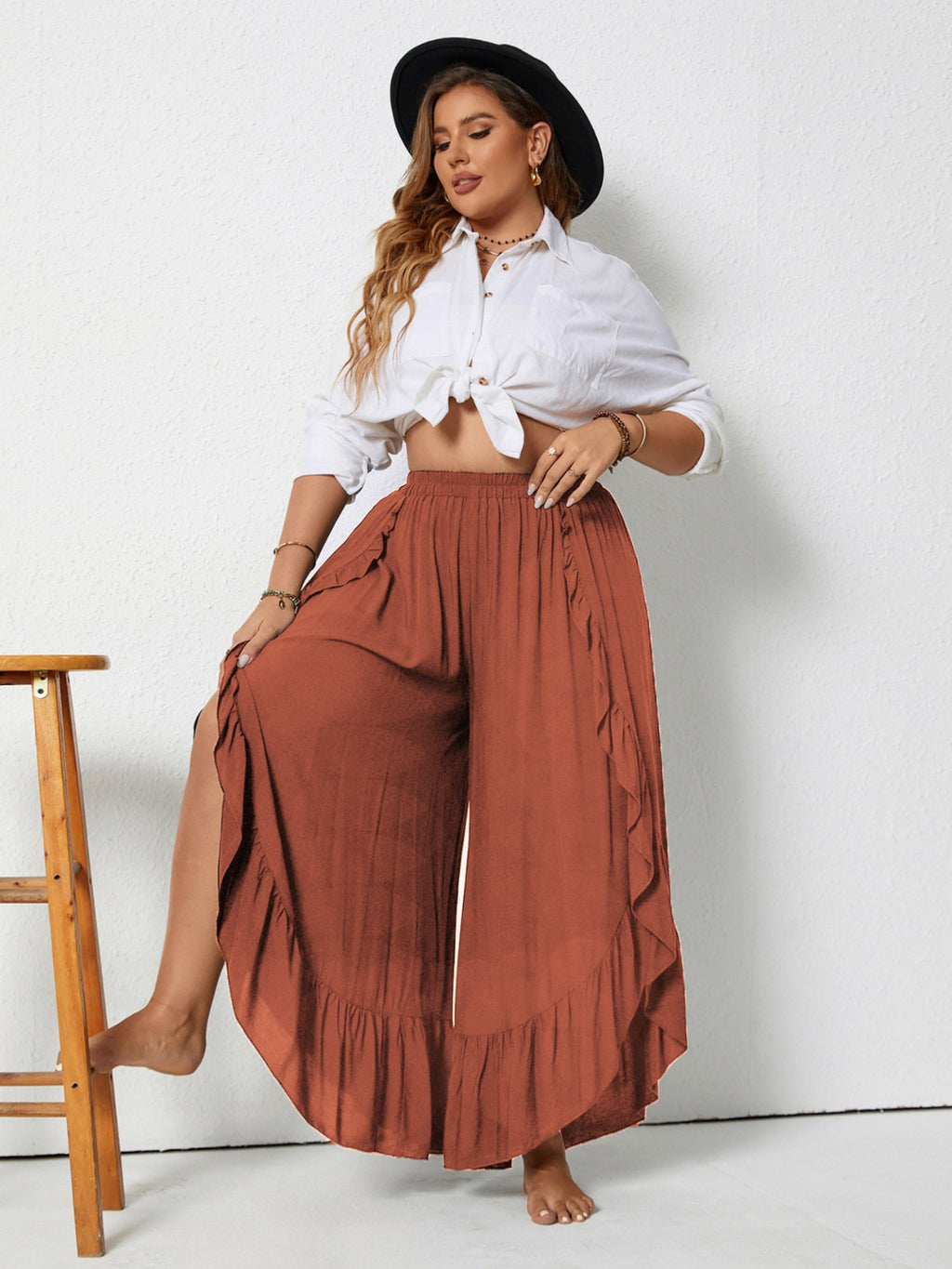 Plus Size Ruffled Wide Leg Pants