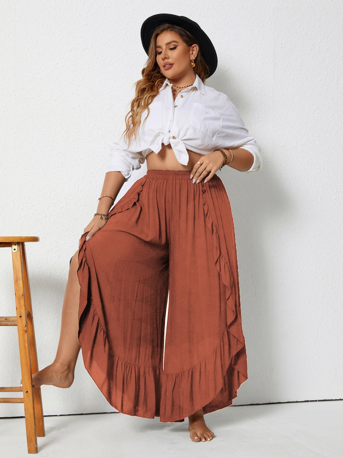 Plus Size Ruffled Wide Leg Pants