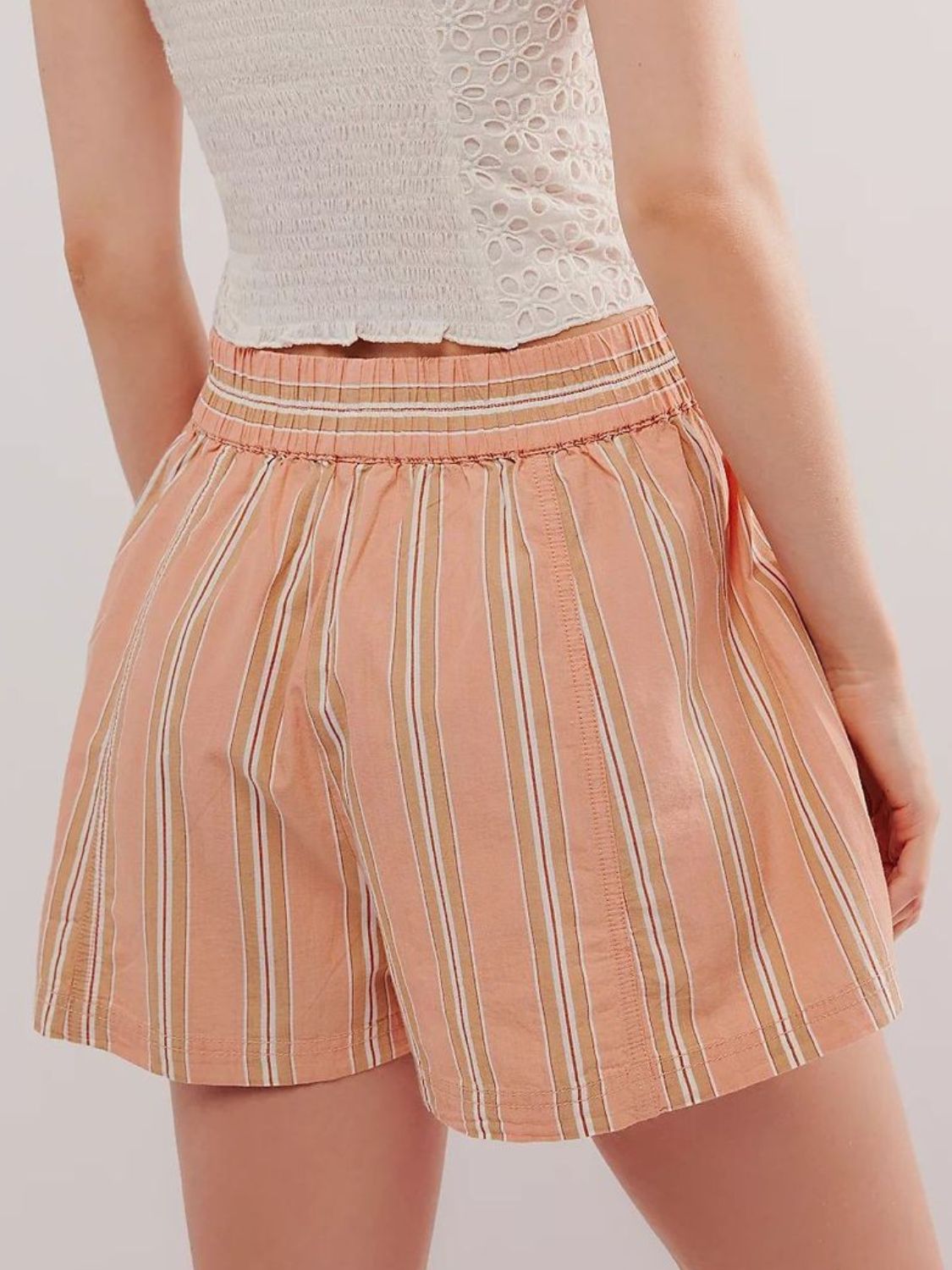 Striped Elastic Waist Shorts - felvior