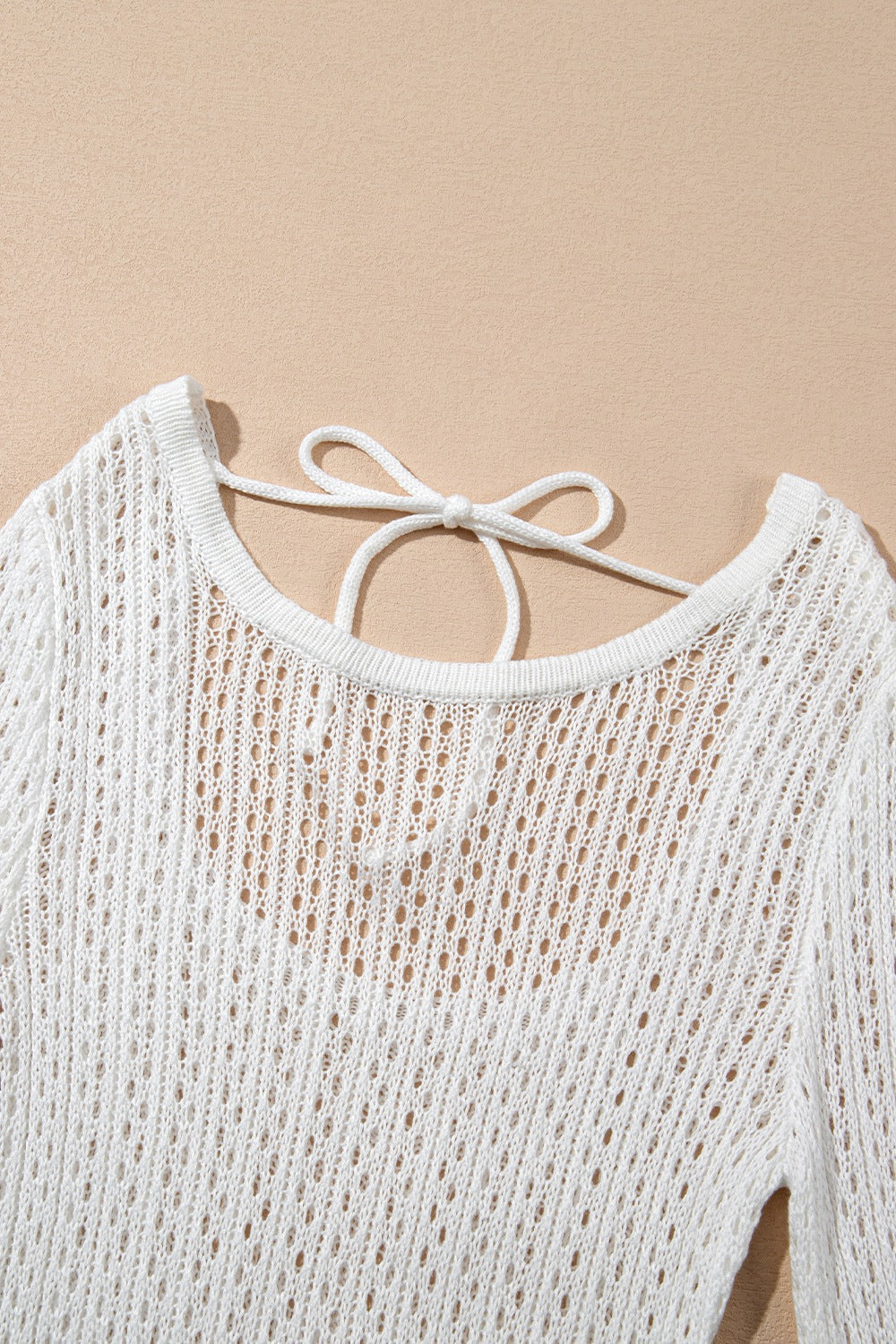 Hollow Out Bell Sleeve Drawstring Knit Cover Up Dress - felvior