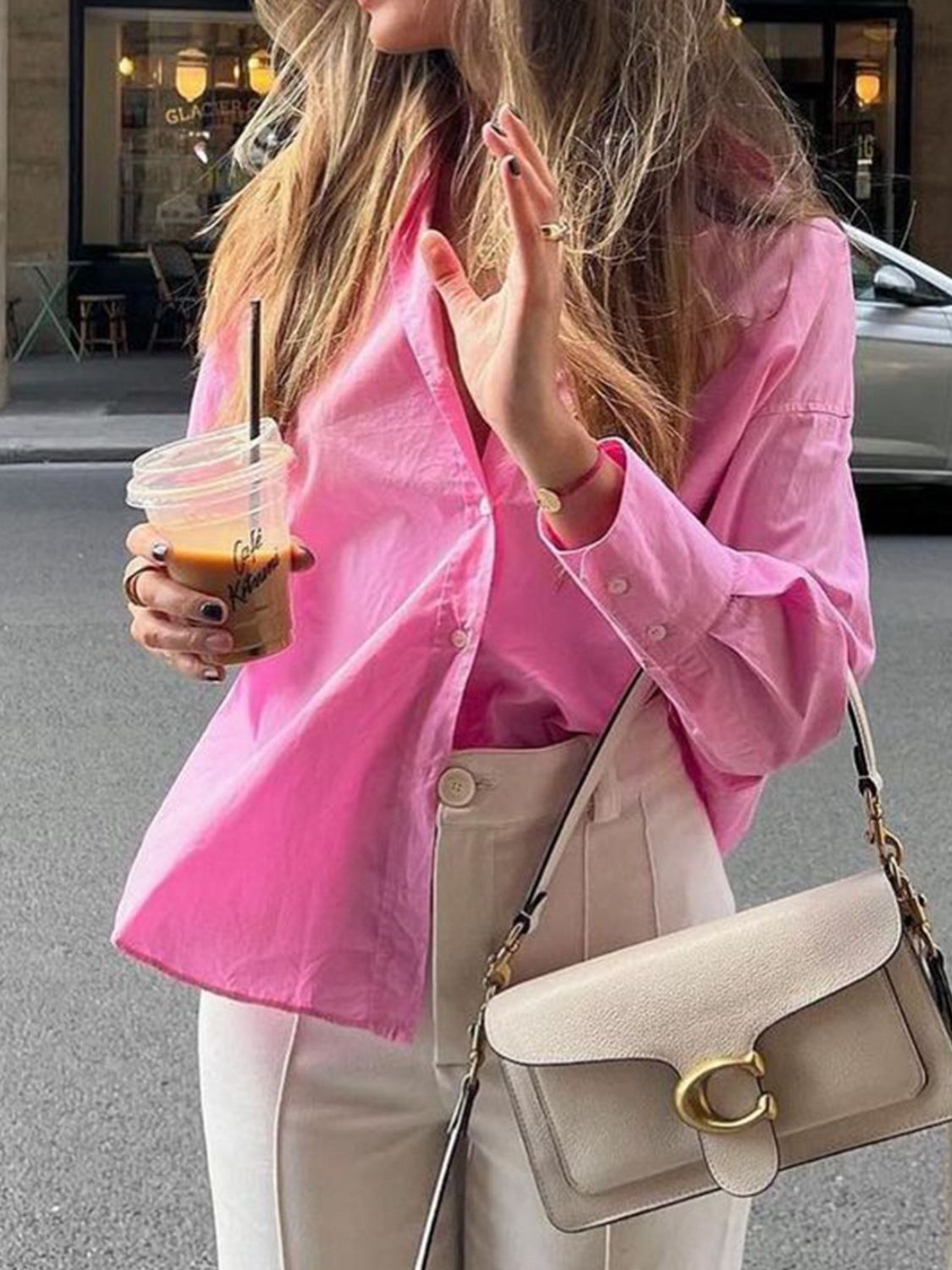 Devine Collared Neck Drop Shoulder Shirt - felvior