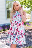 Floral Mock Neck Sleeveless Tiered Dress - felvior