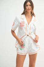 MABLE Embroidered Button Down Shirt and Shorts Set