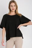 Umgee Full Size Boxy Cut Jacquard Round Neck Top with Side Slit Plus Size