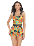Ruched Printed Sweetheart Neck Two-Piece Swim Set - felvior