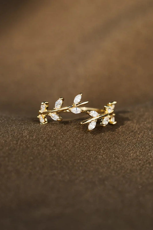 925 Sterling Silver Leaf Open Ring - felvior