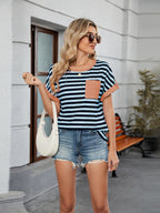 Striped Round Neck Short Sleeve T-Shirt