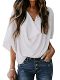 Full Size Ruched Three-Quarter Sleeve Blouse Plus Size - felvior