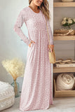 Leopard Round Neck Long Sleeve Maxi Dress - felvior
