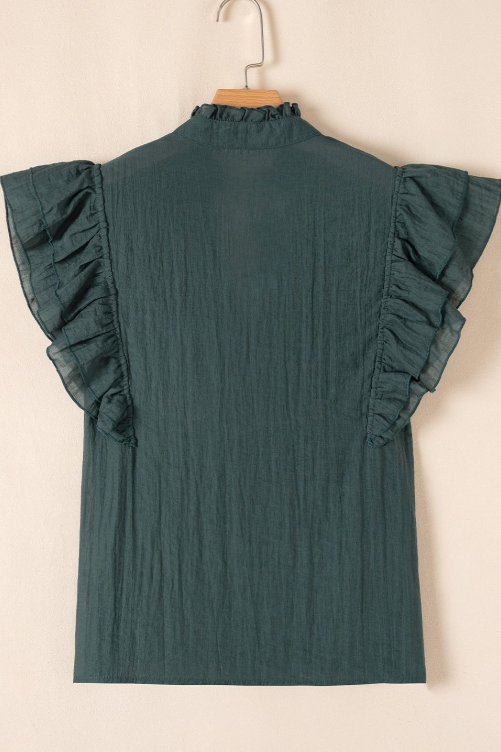 Frilled Notched Ruffled Cap Sleeve Blouse