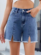 Raw Hem Slit Denim Shorts