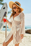 Tie-Waist Openwork Crochet Cover Up - felvior