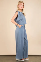 VERY J Solid Woven Top & Pants Set