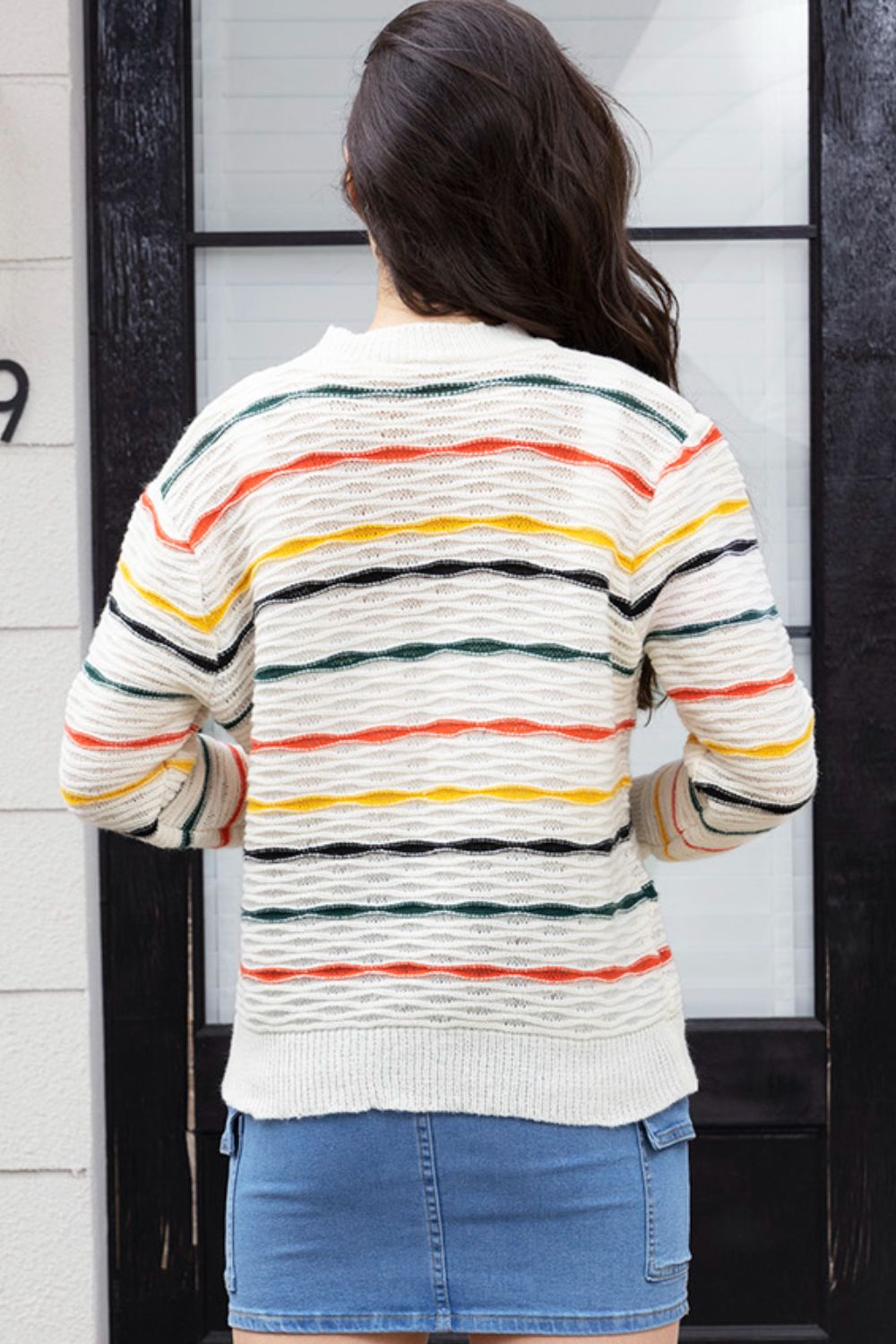 Striped Round Neck Long Sleeve Sweater - felvior