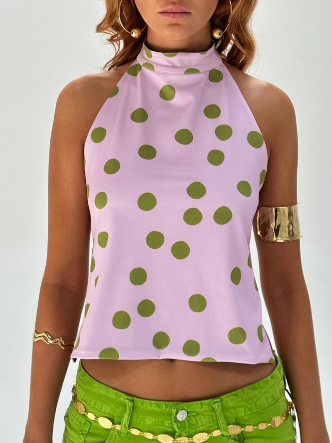 Backless Printed Halter Neck Tank - felvior