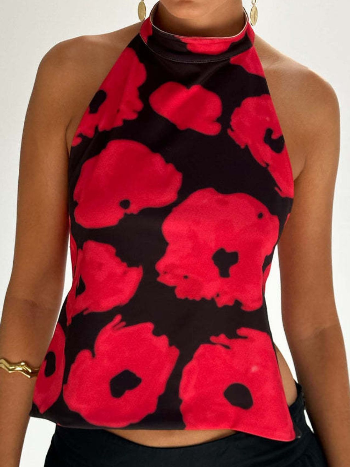 Backless Printed Halter Neck Tank - felvior