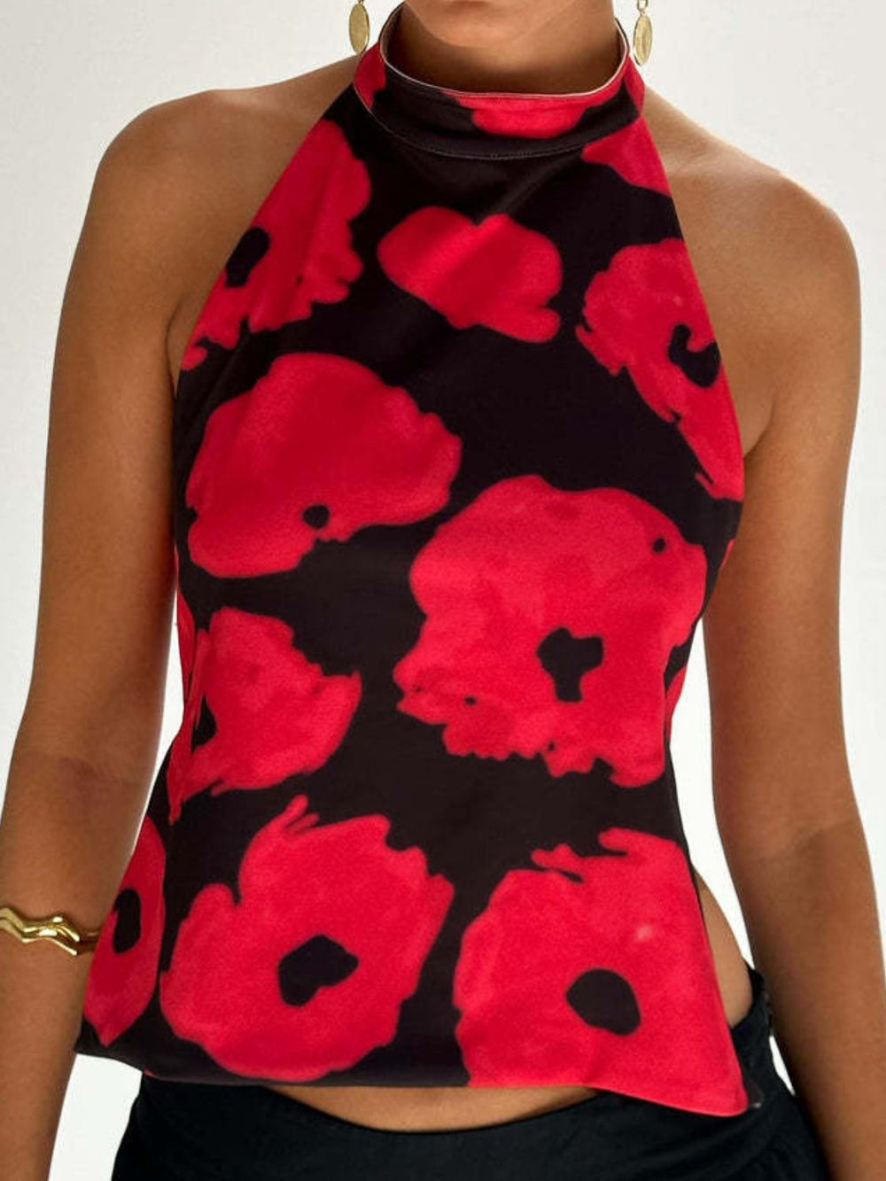 Backless Printed Halter Neck Tank