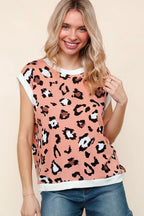 Haptics Leopard Print Dolman Cap Sleeve Knit Top