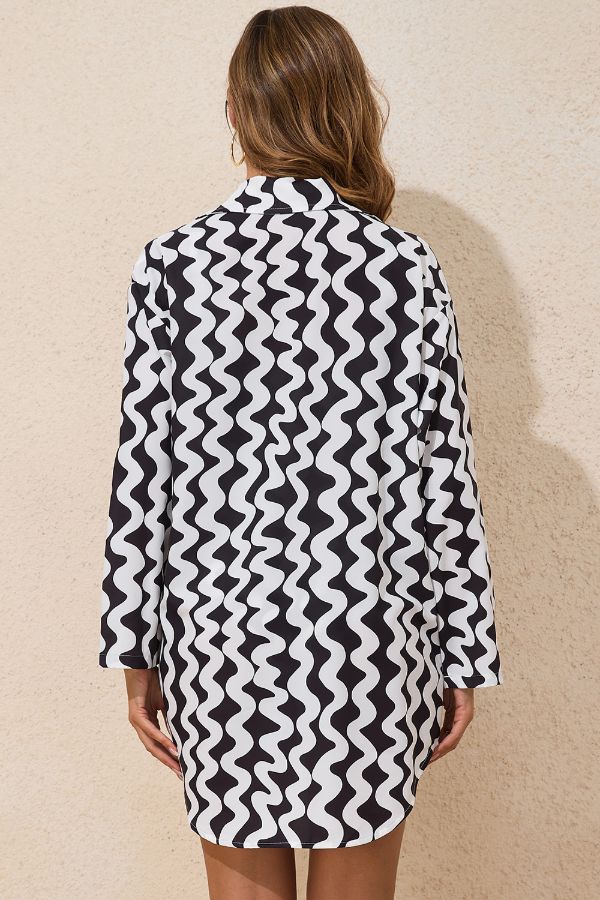 Button Down Contrast Striped Cover-Up - felvior