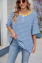 Contrast Striped Round Neck Half Sleeve T-Shirt