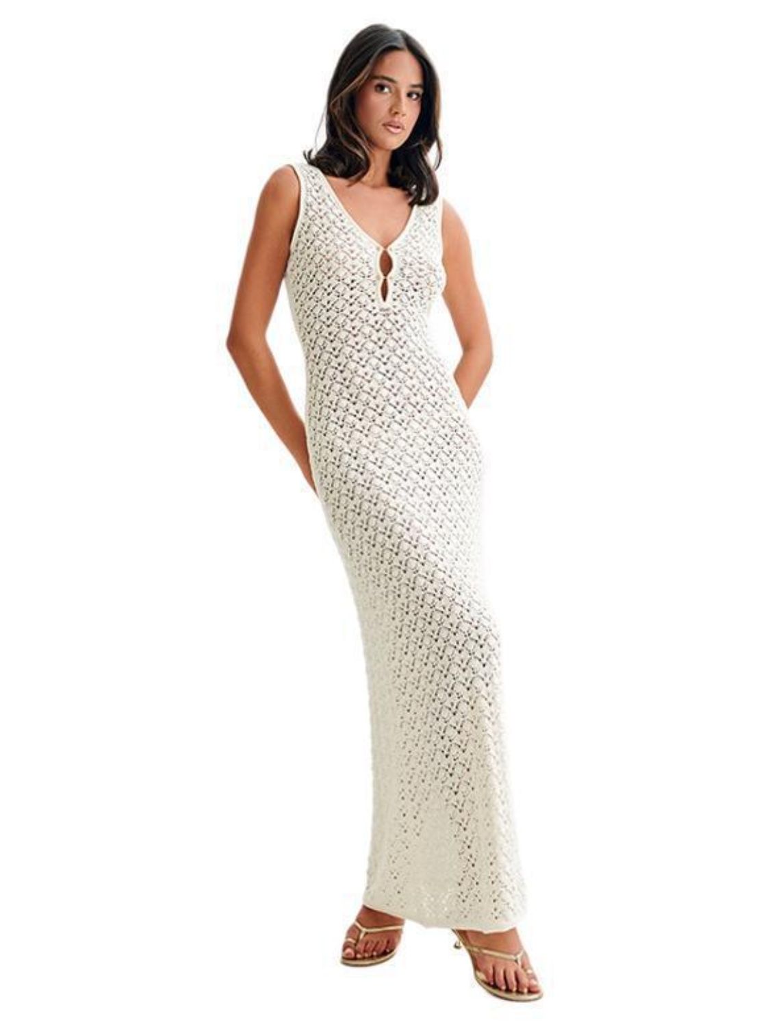 Openwork Sleeveless Maxi Dress - felvior
