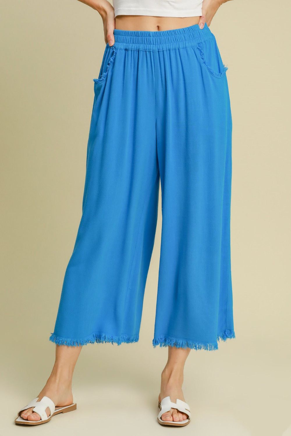 Umgee Full Size Linen Blend Elastic Waistband Wide Leg Pants Plus Size Image principale du produit