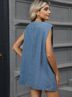 V-Neck Button Up Denim Vest