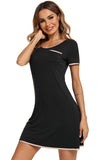 Contrast Trim Pocketed Round Neck Lounge Dress - felvior