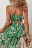 Floral Print Shirred Crop Top and Midi Skirt Set - felvior