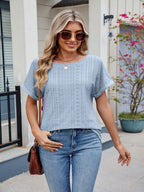 Eyelet Round Neck Short Sleeve Top