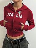 Letter Graphic Zip Up Long Sleeve Hoodie - felvior